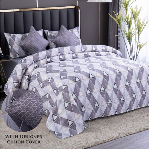 Venessa 5 Piece Set - One King Size Bedsheet with 2 Quilted Cushions & 2 Pillow Covers